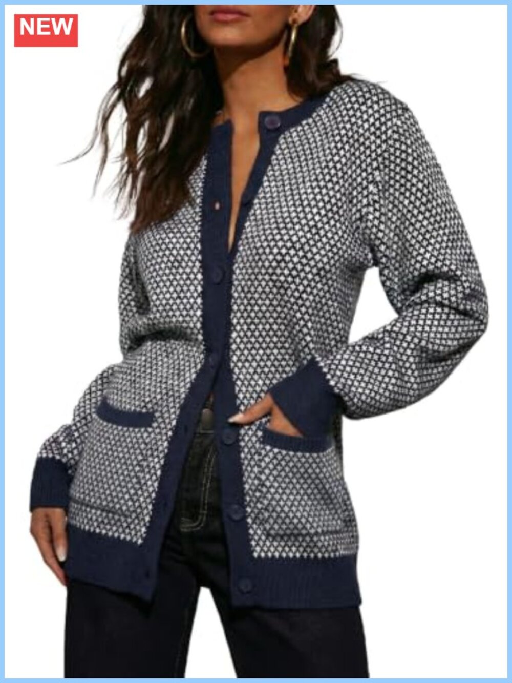 Button Down Plaid Chunky Knit Cardigan Sweater with Pockets